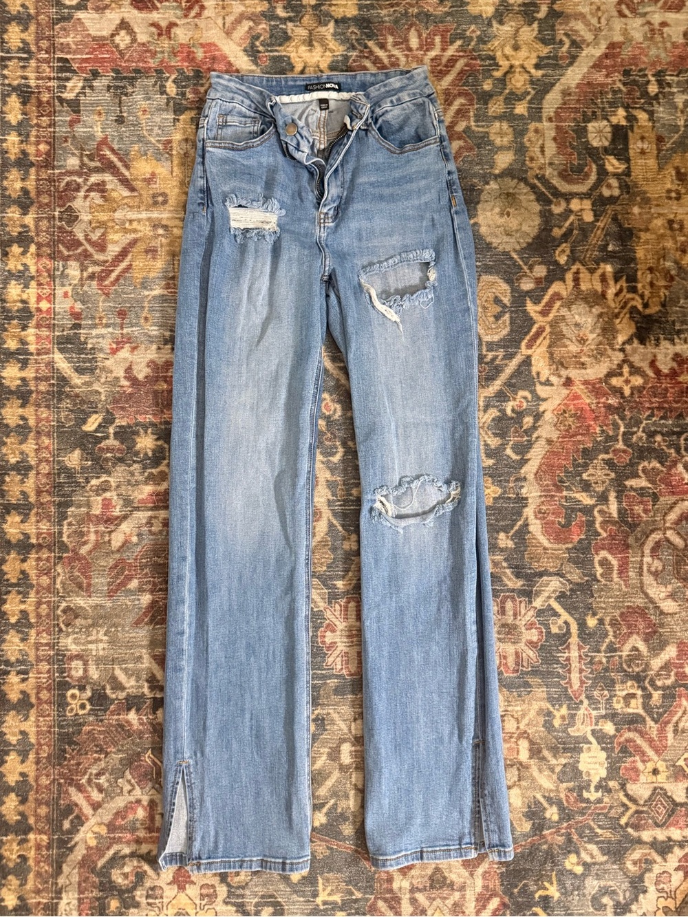 Light Blue Distressed Straight-Leg Jeans - Fashion Nova